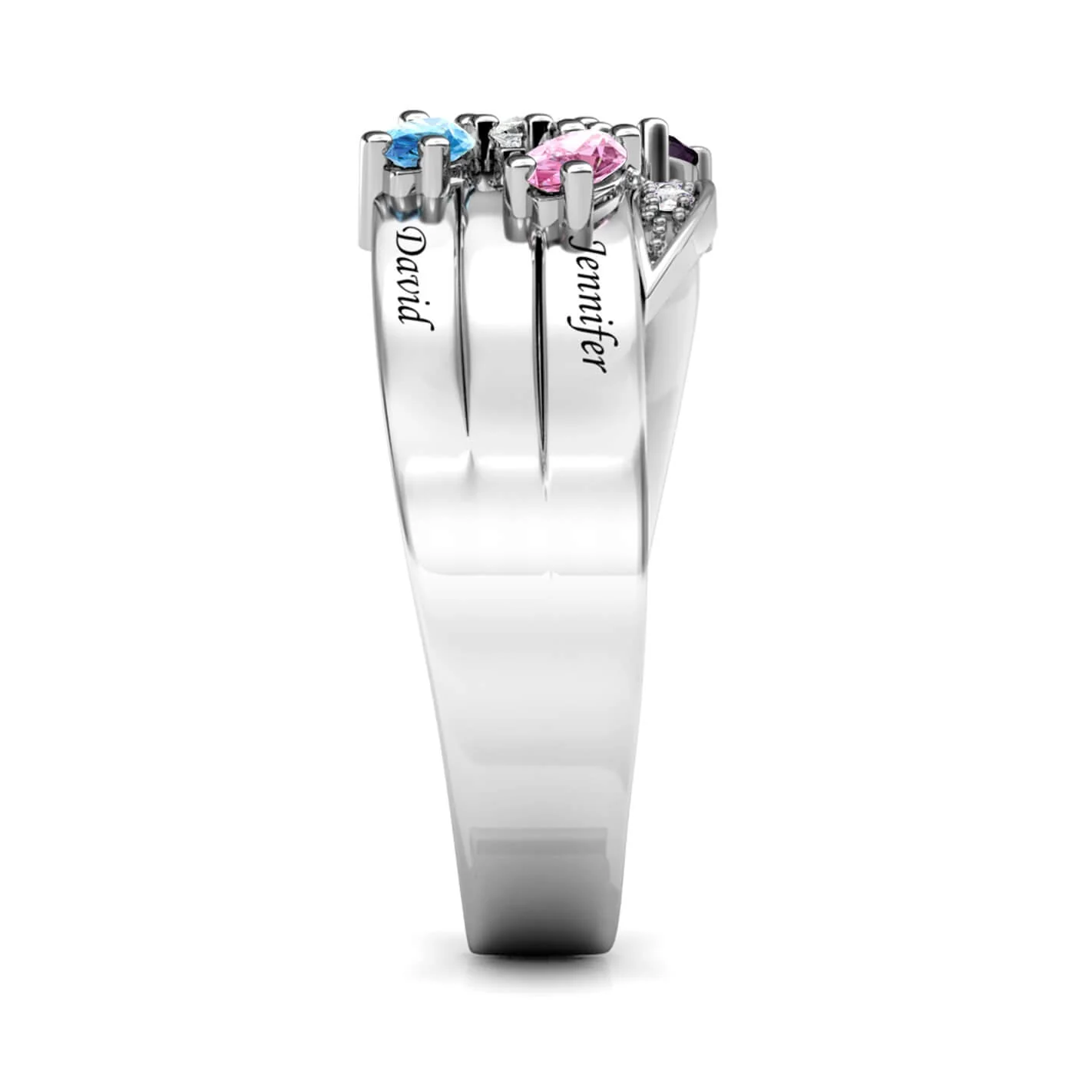 Personalised Ring for Mum, Engraved Name Ring for Her, 5 Birthstones Ring - Image 6