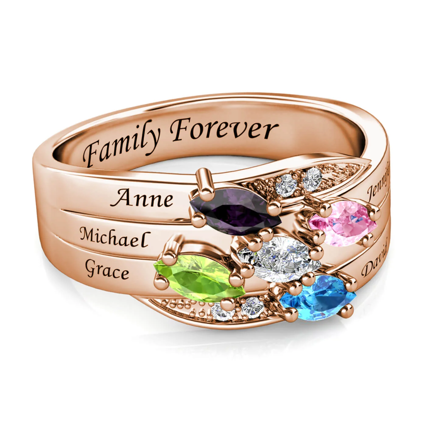 Personalised Ring for Mum, Engraved Name Ring for Her, 5 Birthstones Ring - Image 9