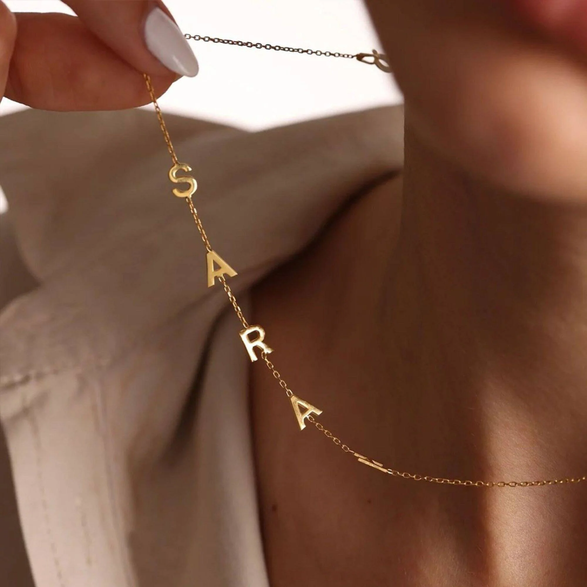 PERSONALISED SARA SIDE LETTER NECKLACE FOR WOMEN - Image 2