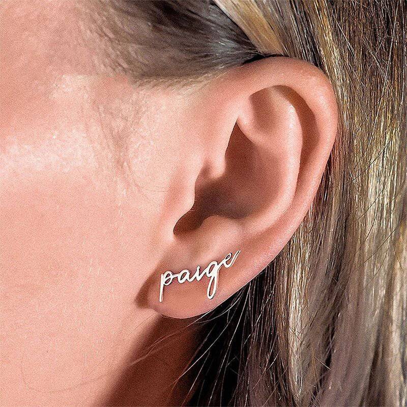 Personalised Signus Name Earrings - Custom Handwritten Gold & Silver Studs - Image 4