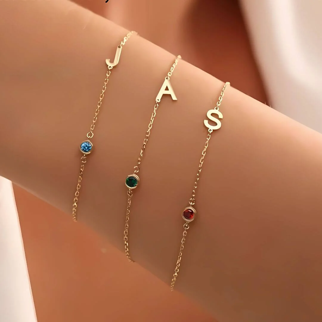 Personalised Birthstone Initial Gold and Silver Plated Bracelet – Elegant Custom Jewelry Gift - Image 5