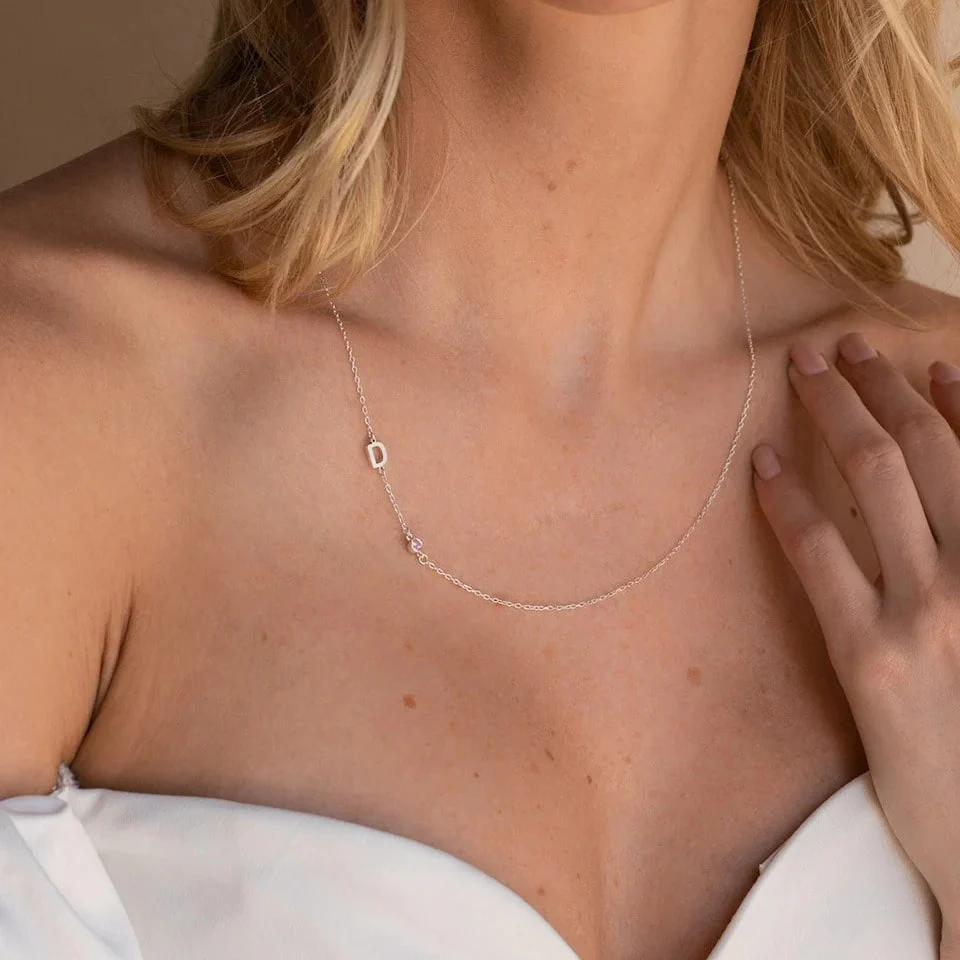 PERSONALISED SORAYA BIRTHSTONE INITIAL NECKLACE FOR WOMEN - Image 3