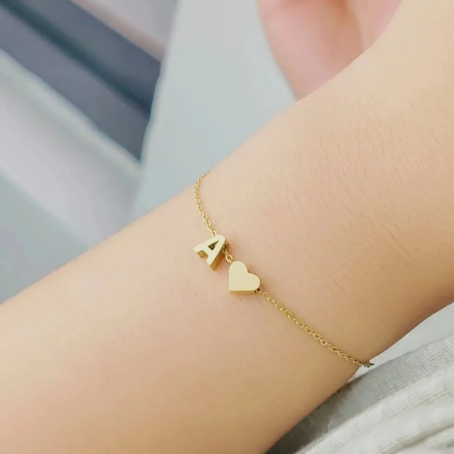 Personalized Sweet Heart Initial Bracelet with Adjustable Chain - Image 5