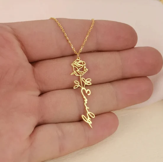 Personalized Birth Flower Name Necklace - Image 3