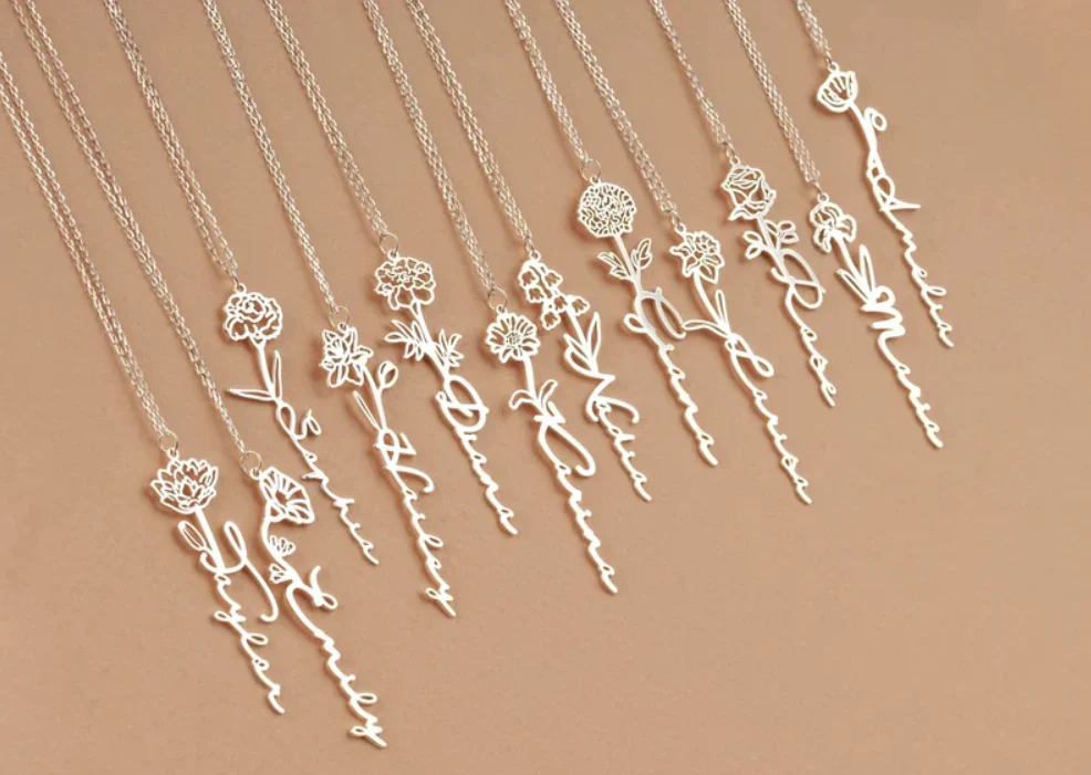 Personalized Birth Flower Name Necklace - Image 4