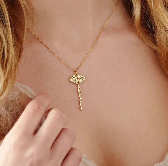 Personalized Birth Flower Name Necklace - Image 7