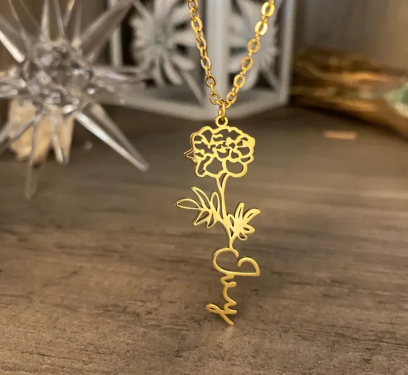 Personalized Birth Flower Name Necklace - Image 8