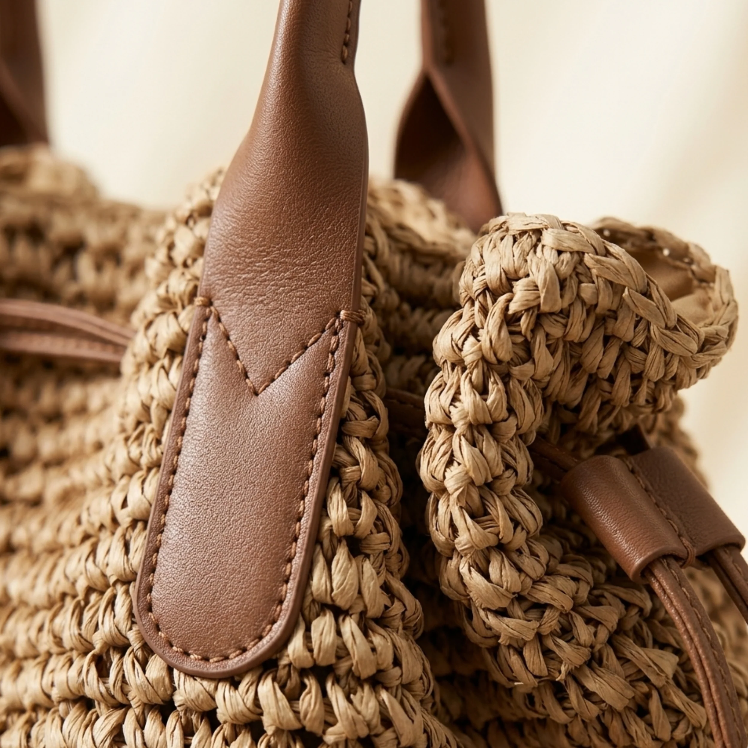 Premium Handwoven Straw Tote with Drawstring Shoulder Bag - Sustainable Bag - Image 6