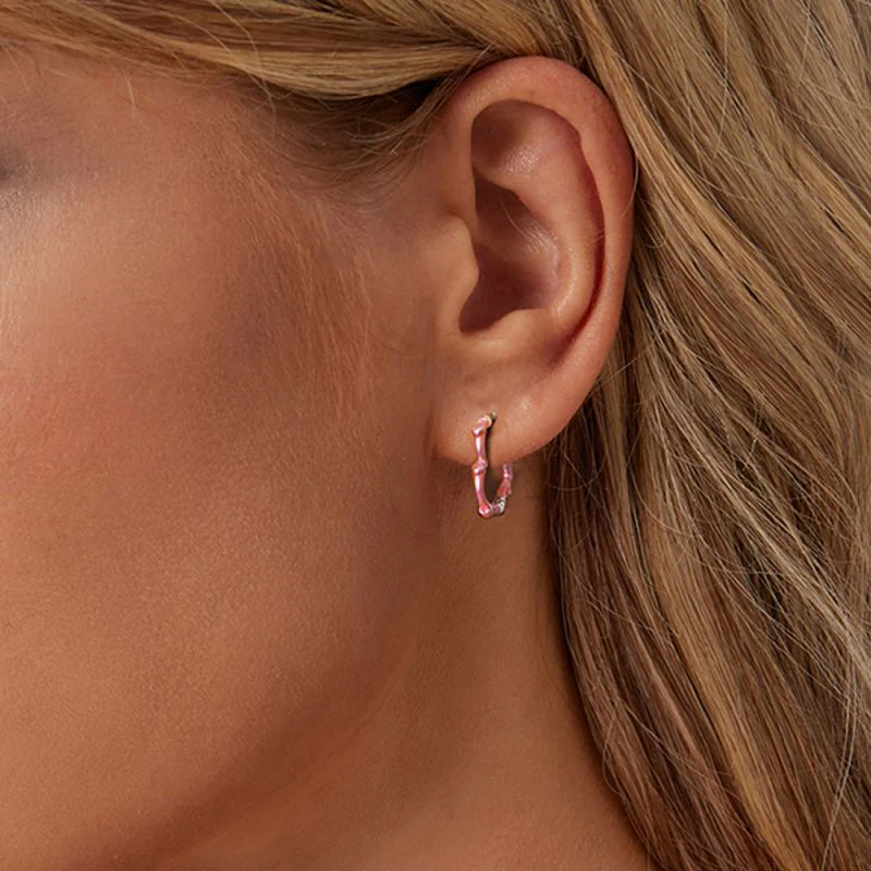 Radiant Pink Heart Bamboo Hoop Earrings - Image 2