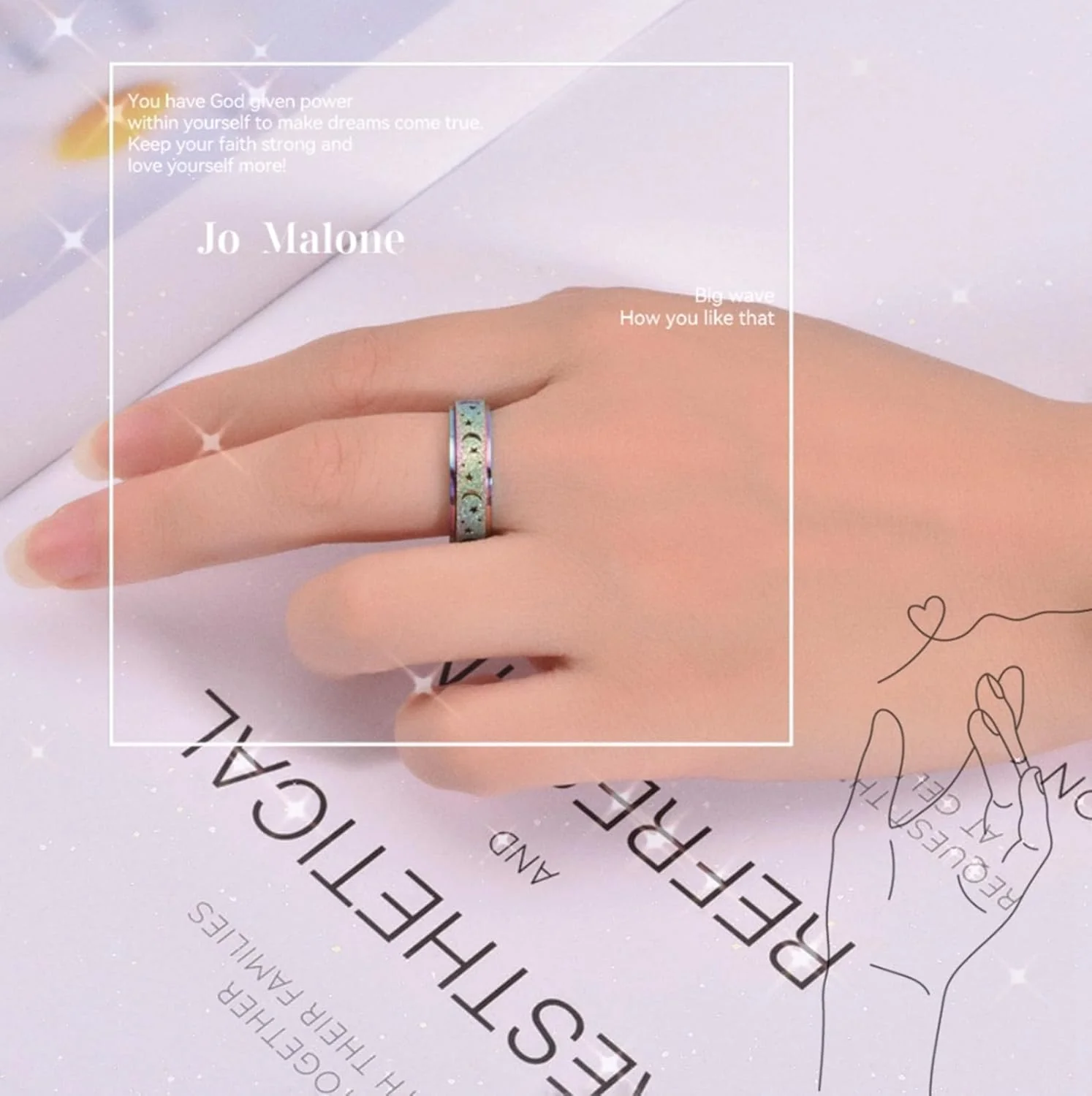 Rainbow Stars and Moon Styled Fidget Ring - Image 3