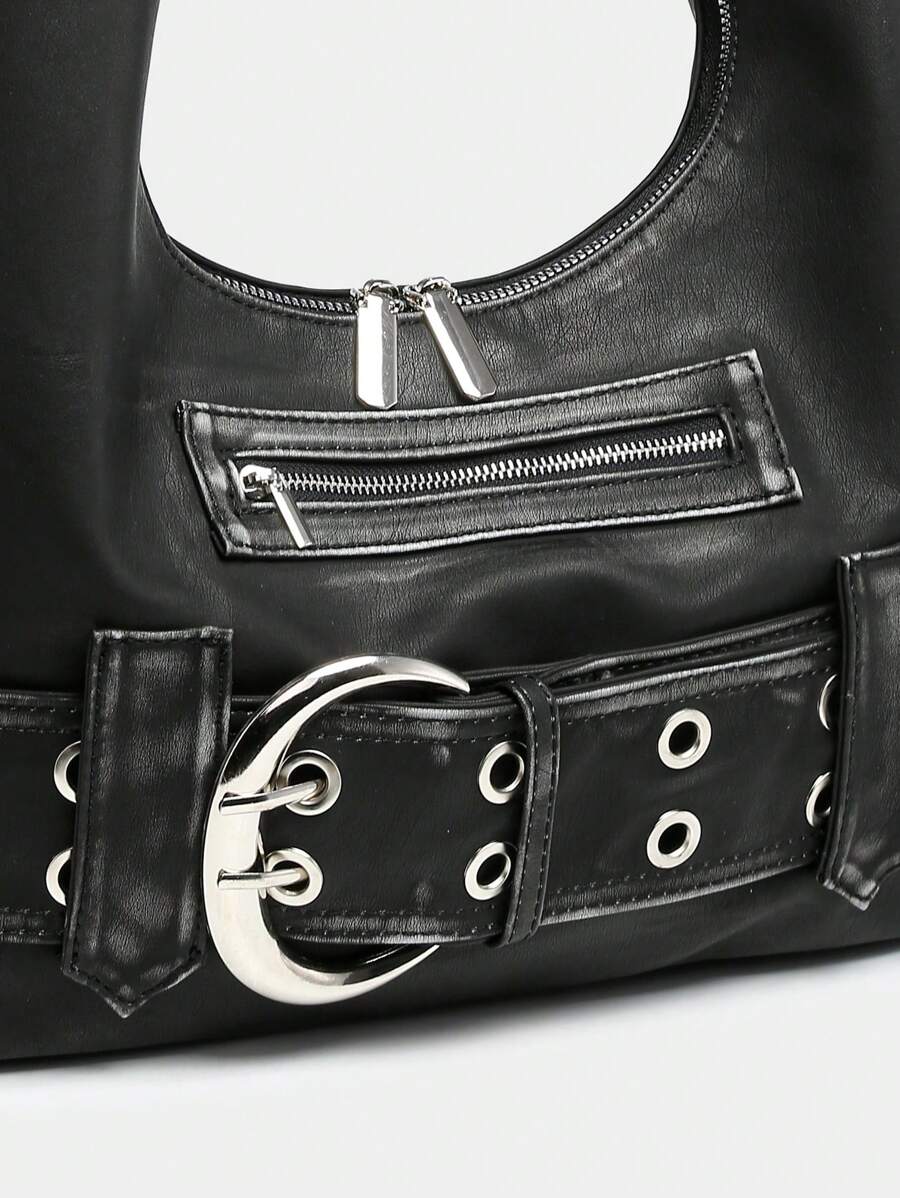 Rebel Luxe Distressed Buckle Hobo Bag - Image 2