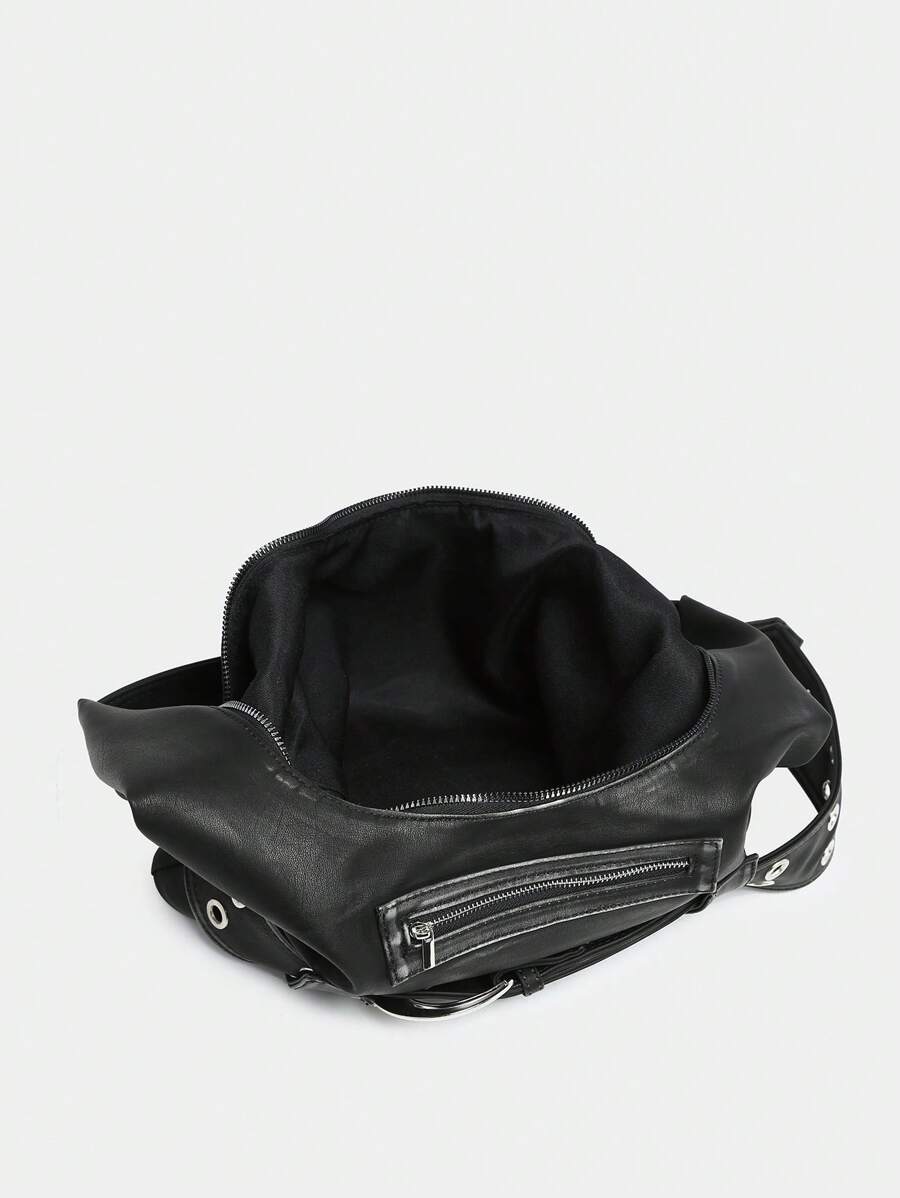 Rebel Luxe Distressed Buckle Hobo Bag - Image 4
