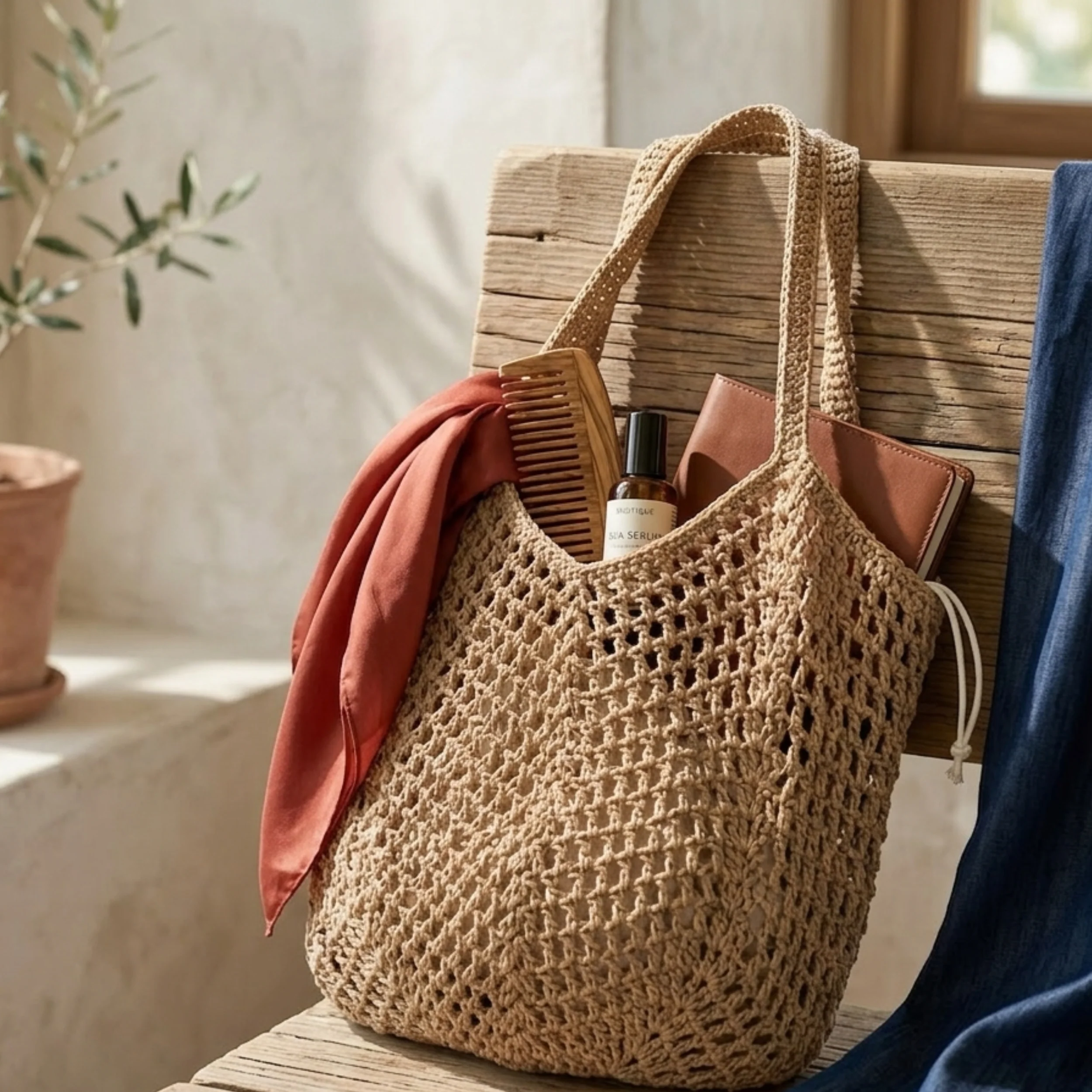 Retro Hand-Knitted Hollow Woven Shoulder Bag – Sustainable Bag - Image 2