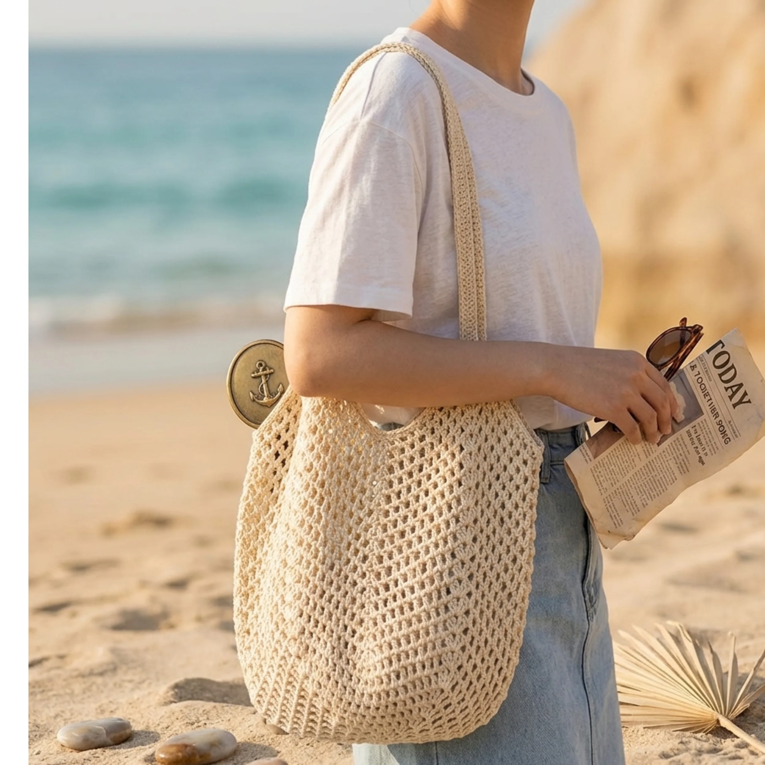 Retro Hand-Knitted Hollow Woven Shoulder Bag – Sustainable Bag - Image 3