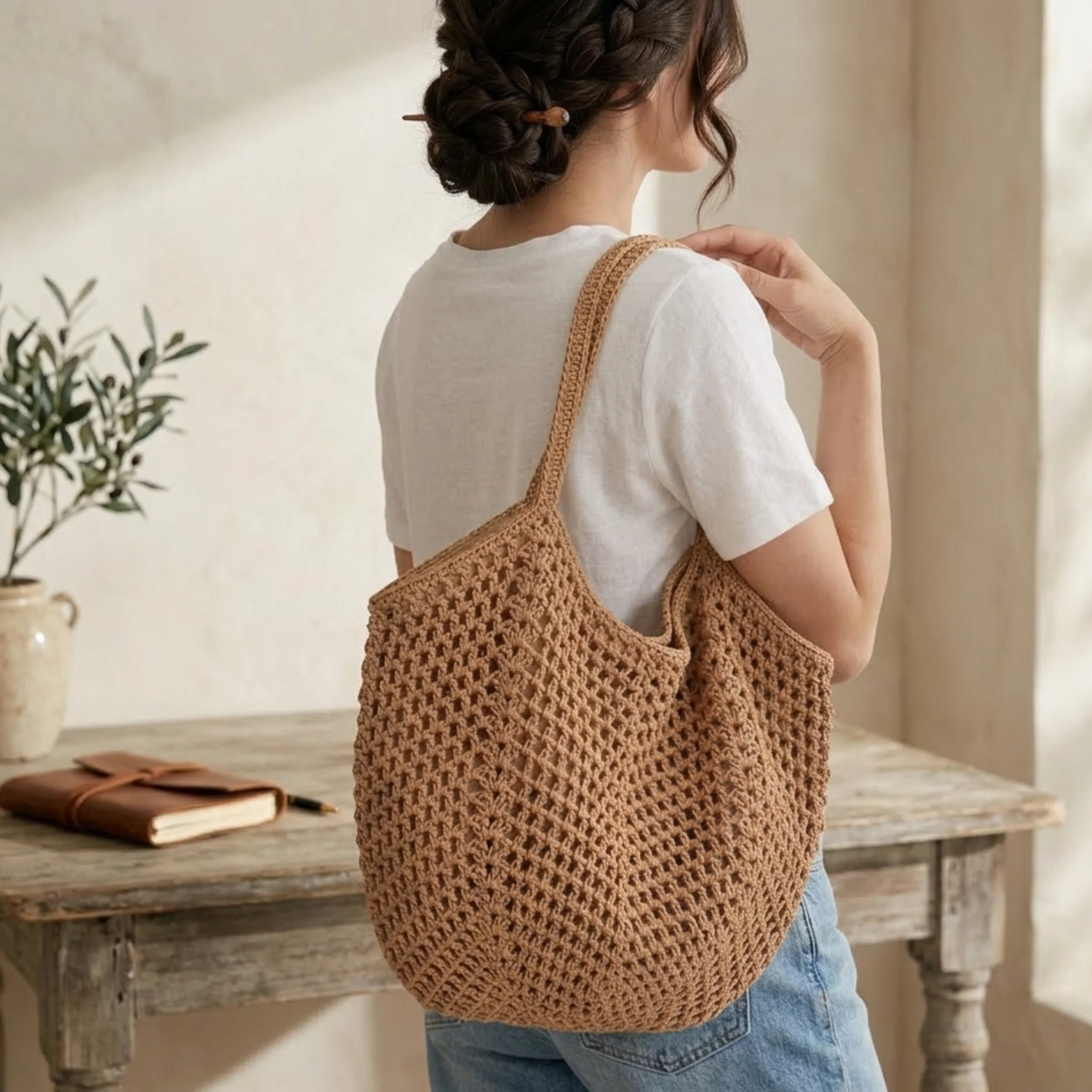 Retro Hand-Knitted Hollow Woven Shoulder Bag – Sustainable Bag - Image 4