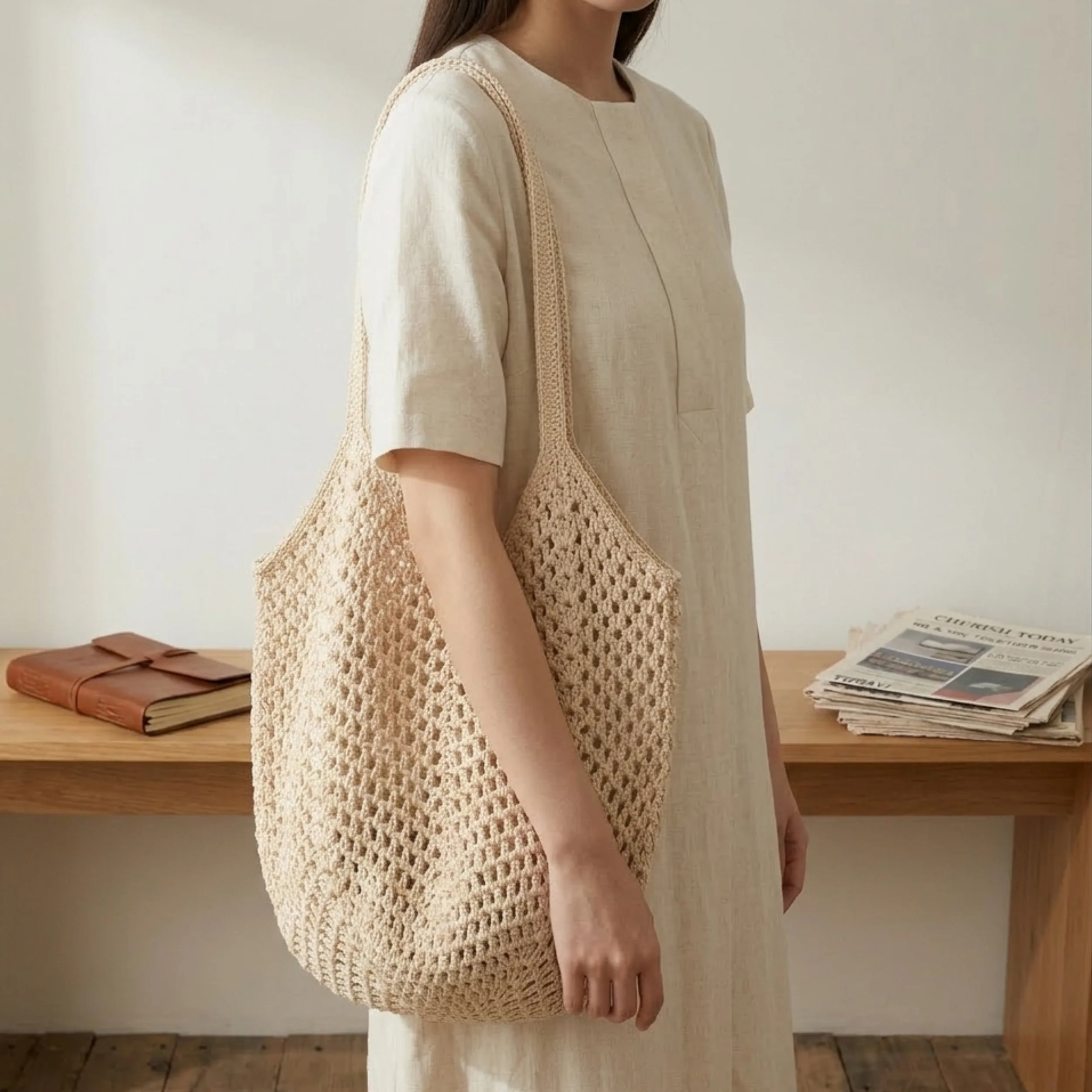 Retro Hand-Knitted Hollow Woven Shoulder Bag – Sustainable Bag - Image 6