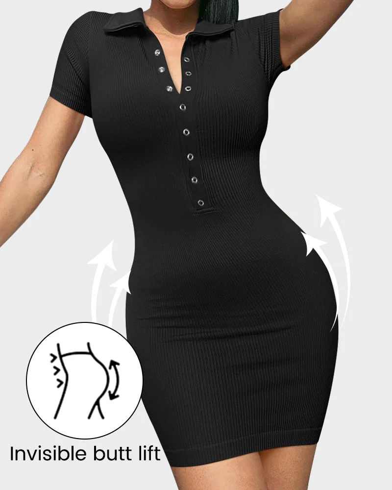 Chic Ribbed Button-Up Fitted Mini Dress - Image 6