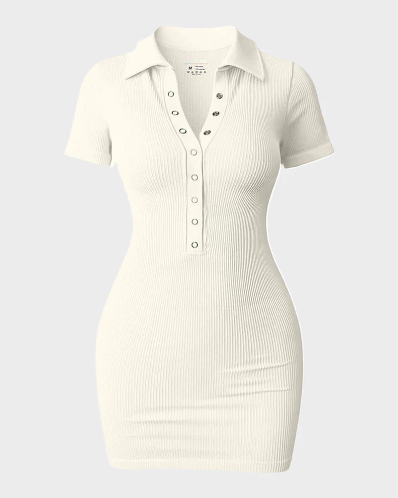 Chic Ribbed Button-Up Fitted Mini Dress - Image 8