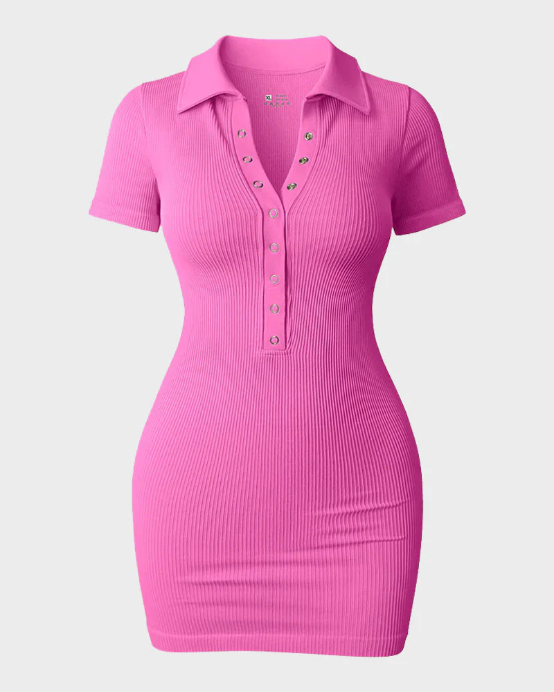 Chic Ribbed Button-Up Fitted Mini Dress - Image 9