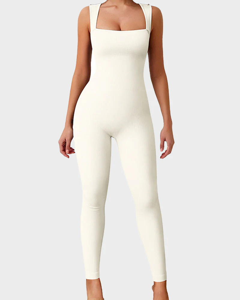 Ribbed Square Neck Sleeveless Workout Jumpsuit - Image 3