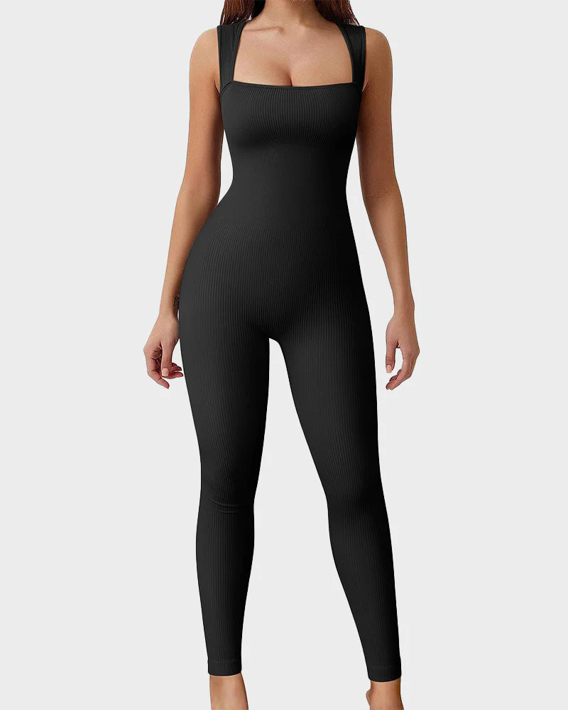 Ribbed Square Neck Sleeveless Workout Jumpsuit - Image 5