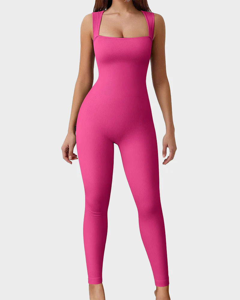 Ribbed Square Neck Sleeveless Workout Jumpsuit - Image 8