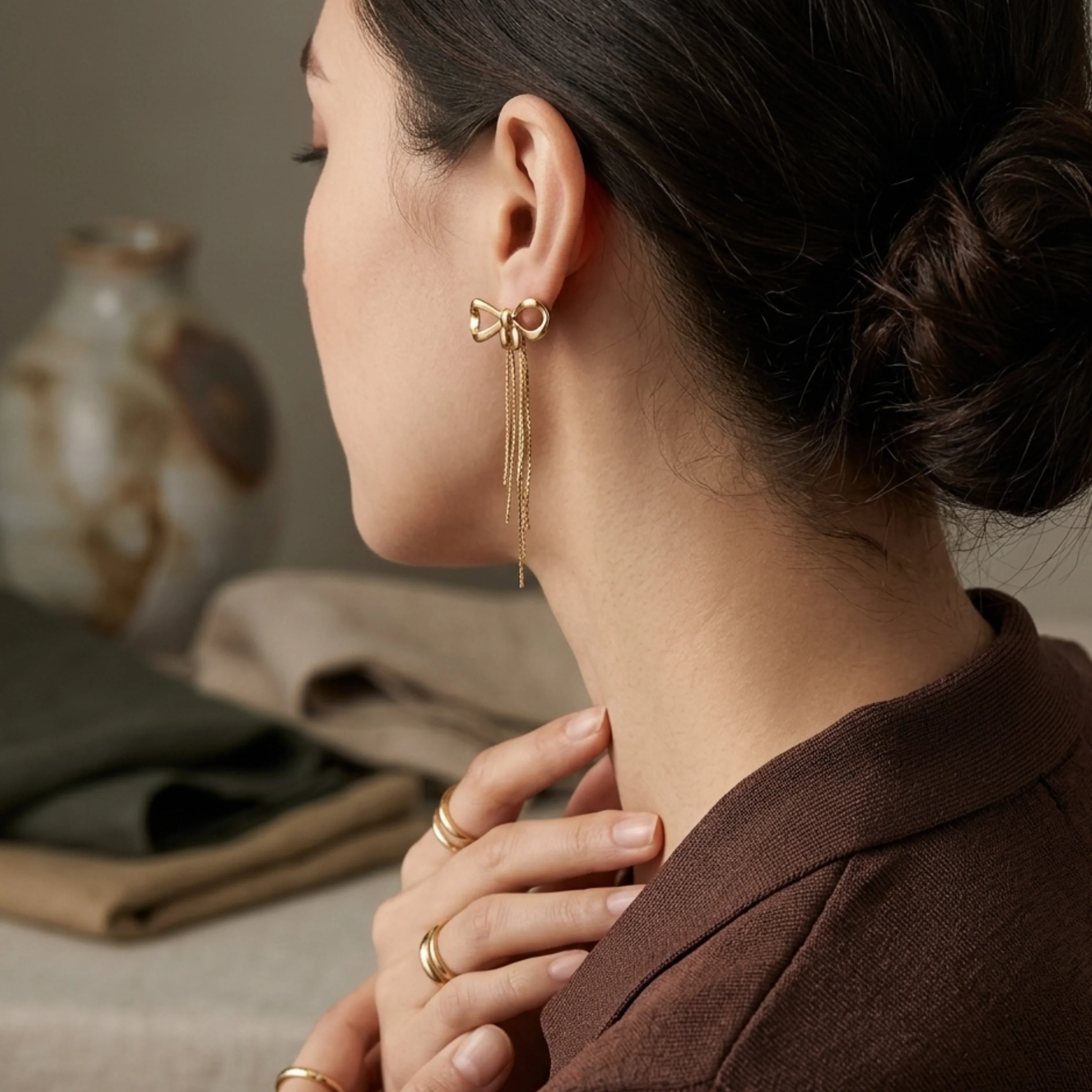 Ruvora Bow & Tassel Charm Earrings - Image 3