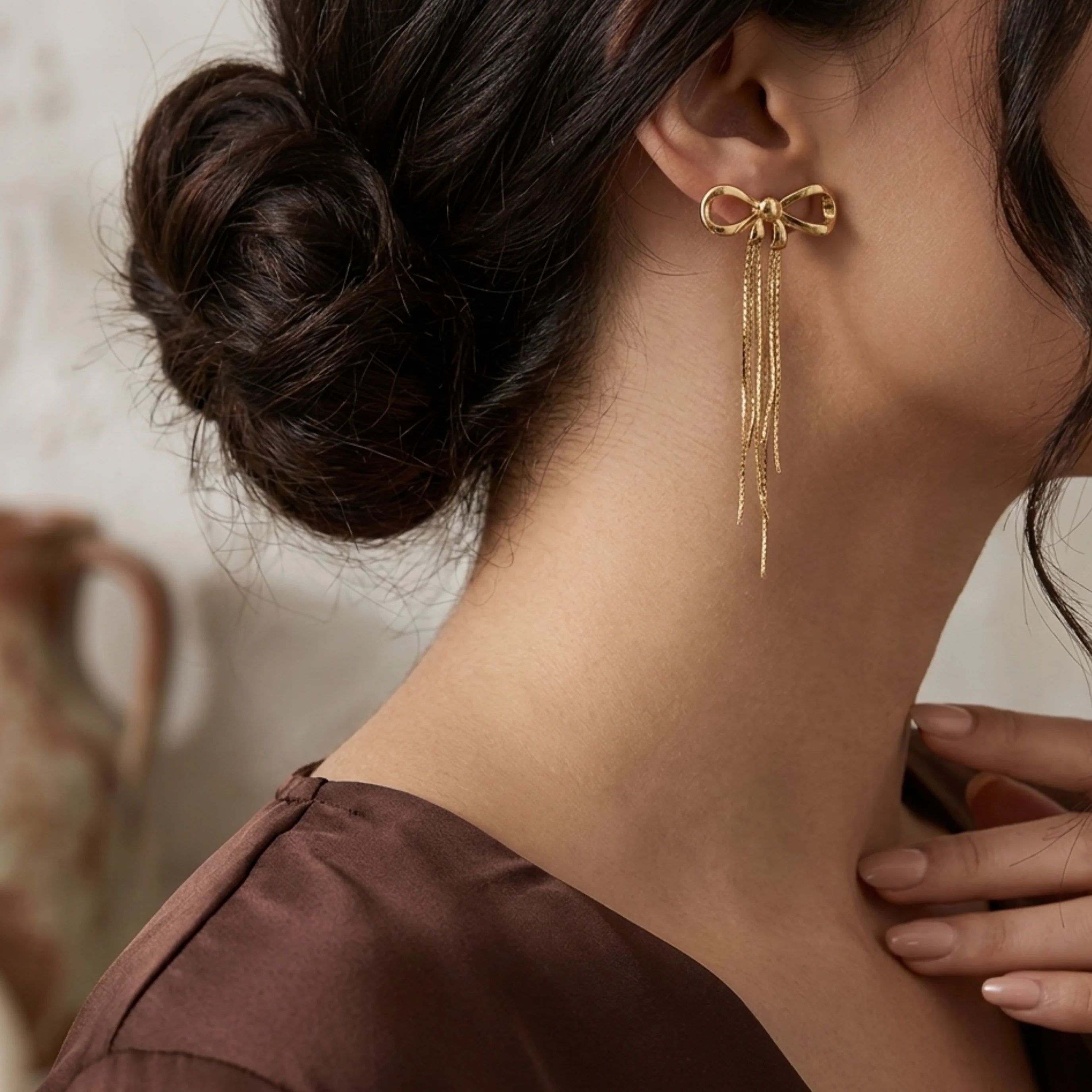 Ruvora Bow & Tassel Charm Earrings - Image 4
