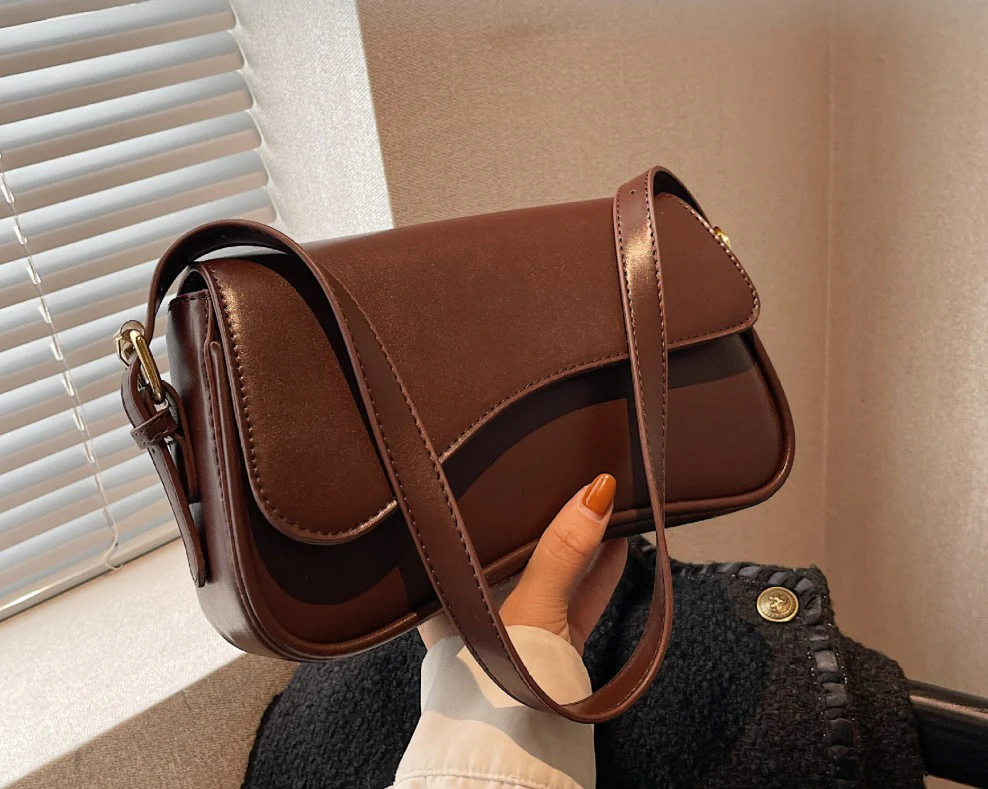 Saraya Crescent Vegan Leather Shoulder Bag - Image 9