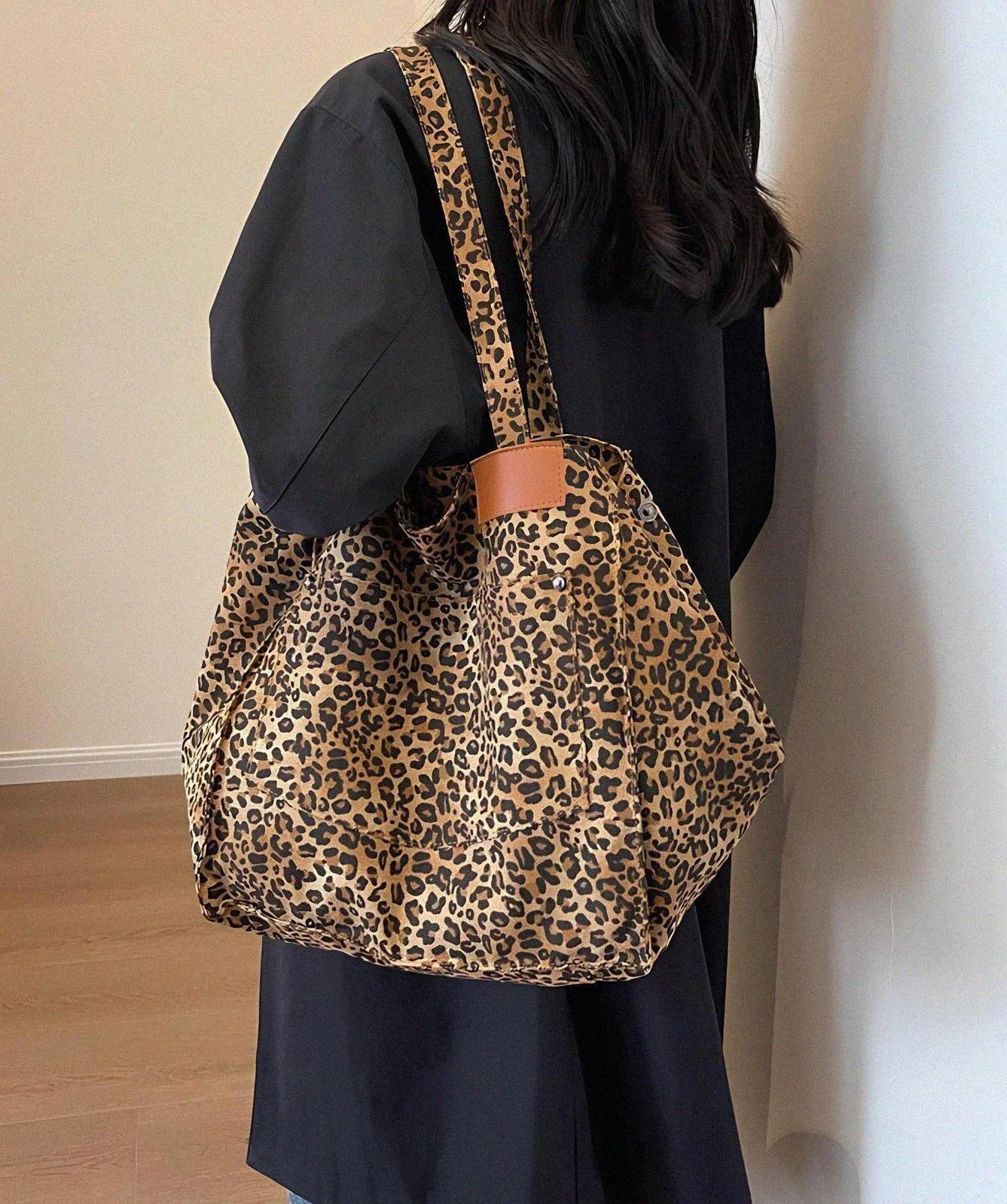 Savanna Luxe Oversized Leopard Canvas Tote - Image 7