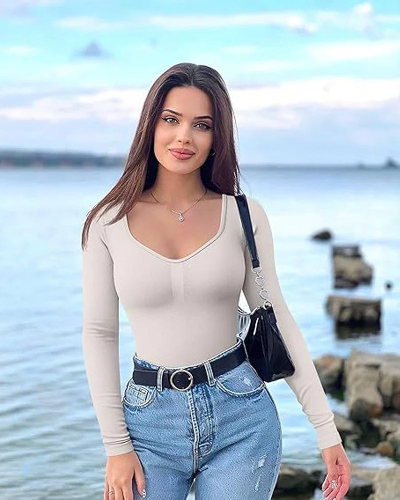 Seamless Long Sleeve V-Neck Bodysuit - Image 16