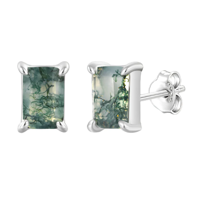 Serenity Green Moss Agate Stud Earrings - Image 4