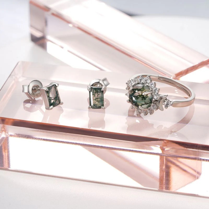 Serenity Green Moss Agate Stud Earrings - Image 5