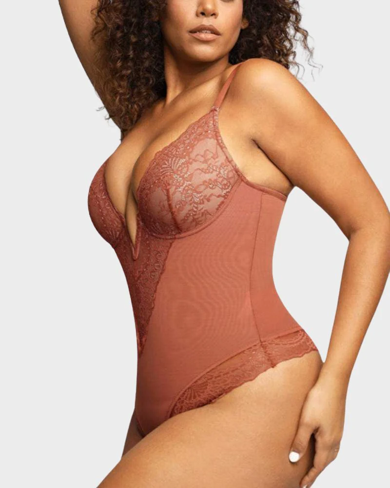 Elegant Lace Deep V-Neck Bodysuit - Image 2