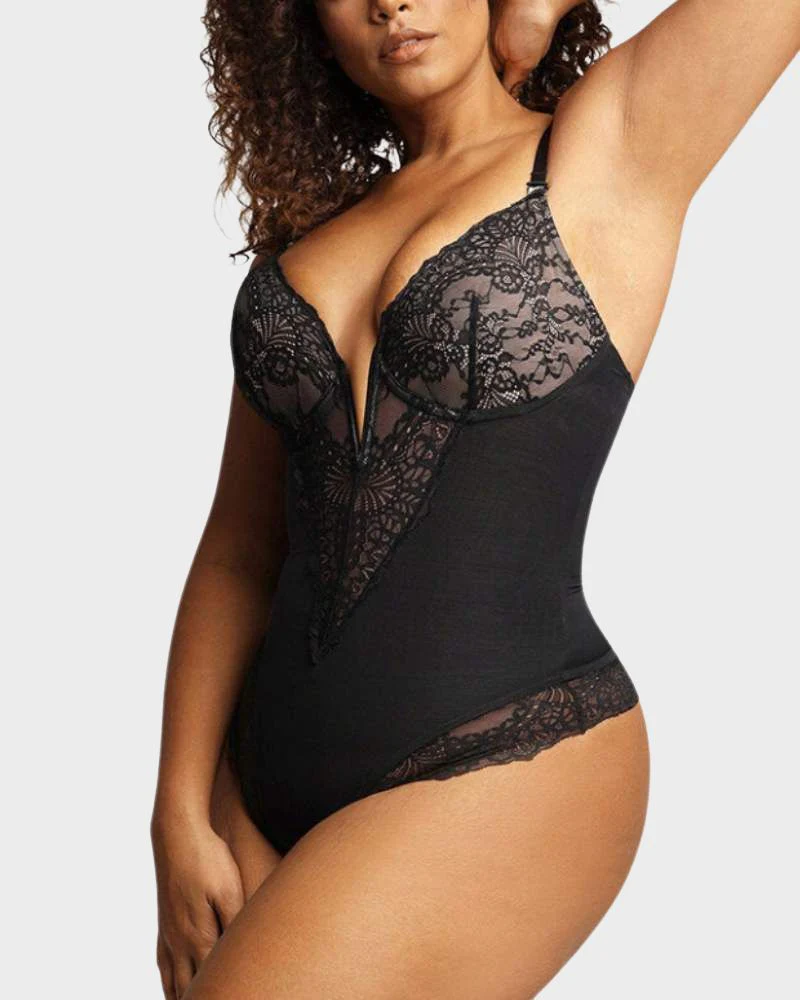 Elegant Lace Deep V-Neck Bodysuit - Image 3