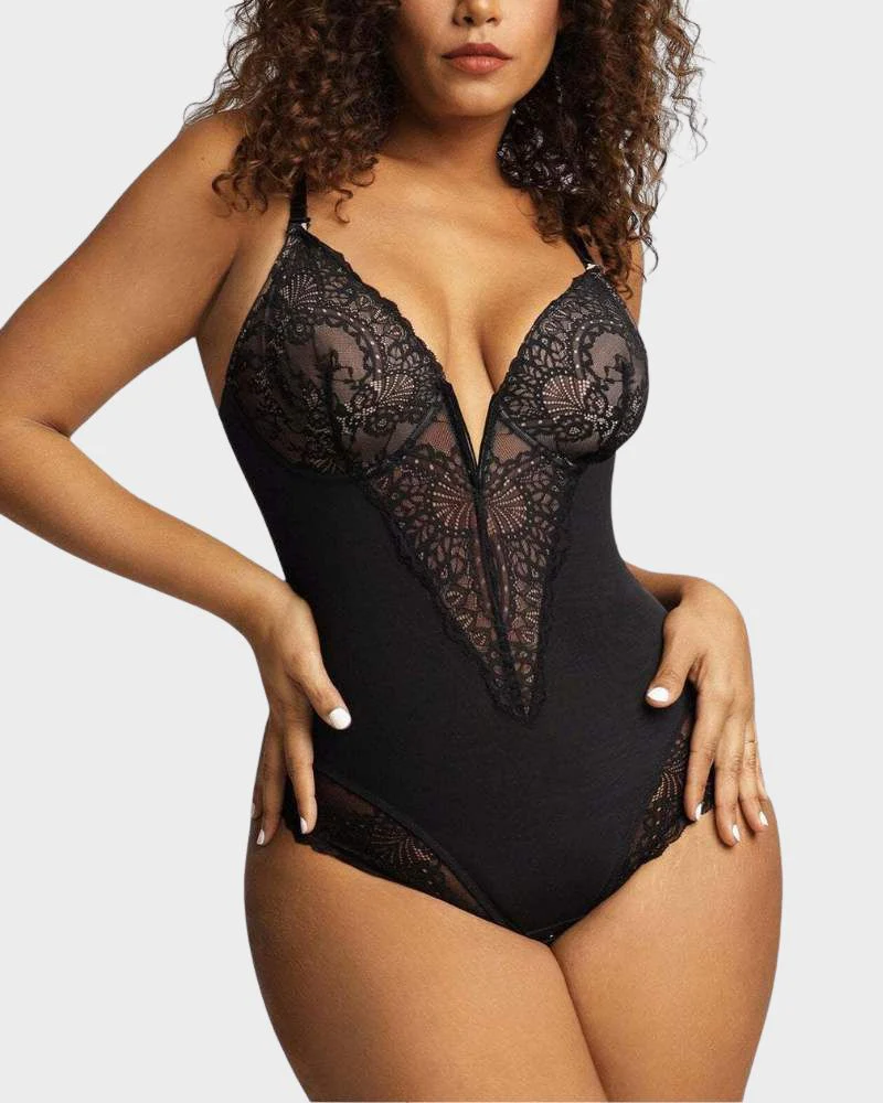 Elegant Lace Deep V-Neck Bodysuit - Image 4