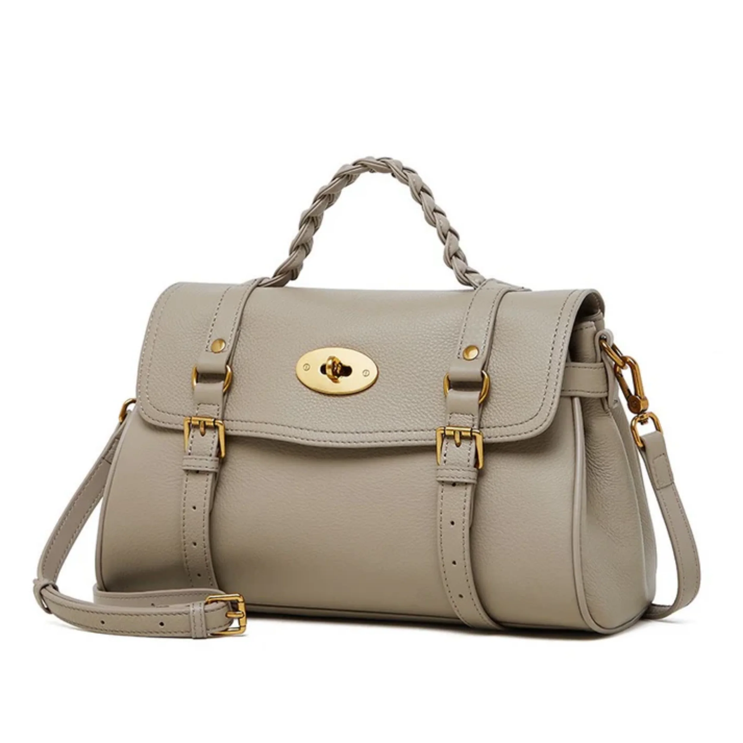 Solévia Geniune Leather Satchel with Braided Handle