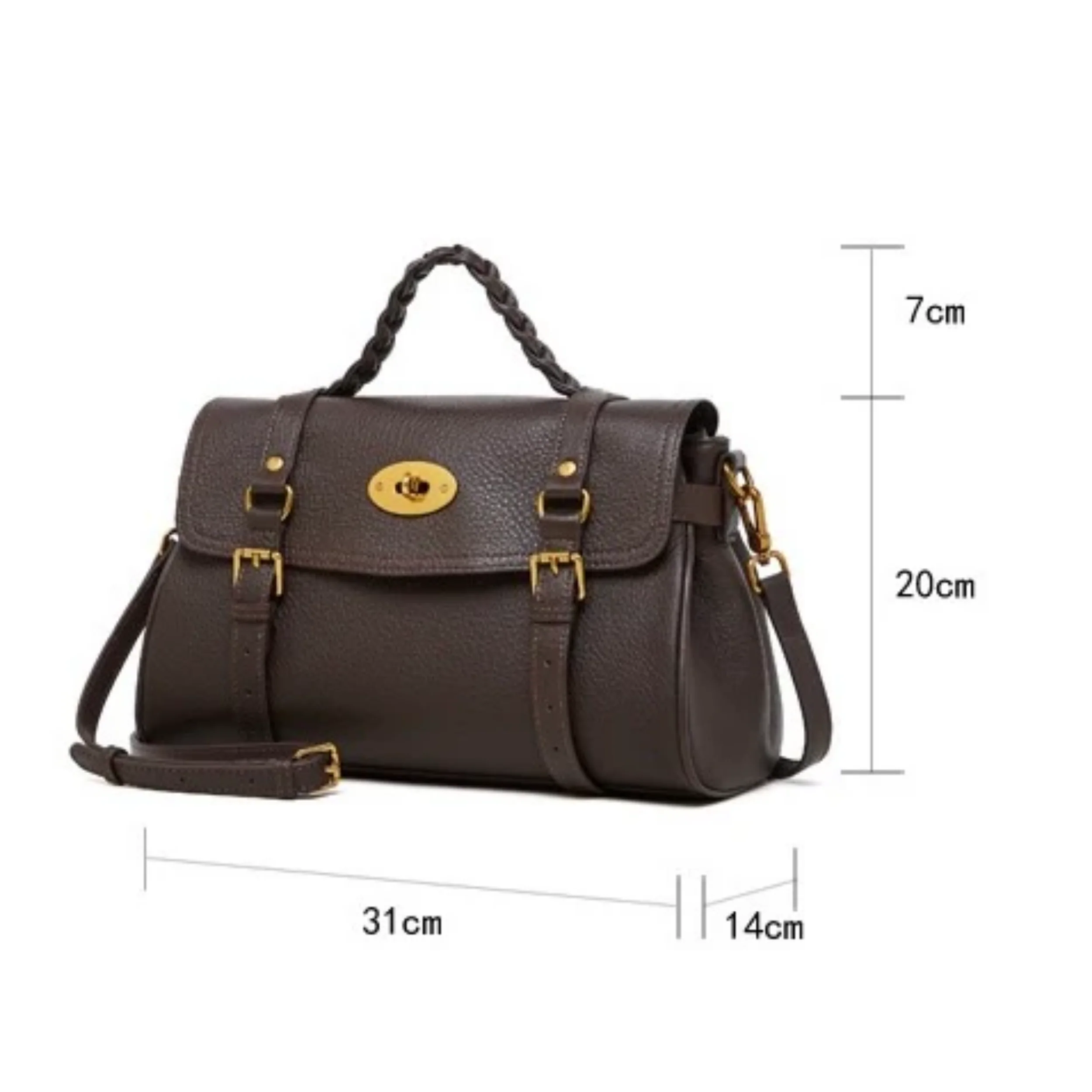 Solévia Geniune Leather Satchel with Braided Handle - Image 10