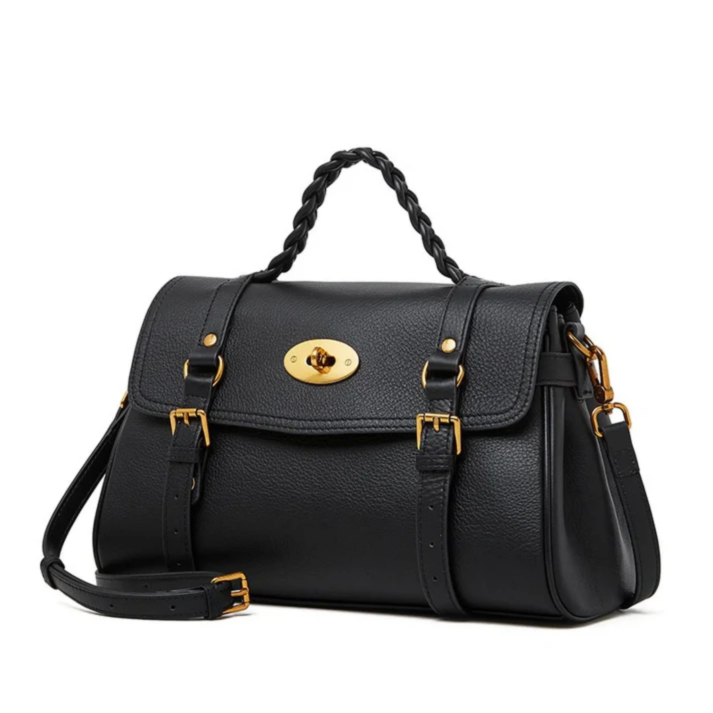 Solévia Geniune Leather Satchel with Braided Handle - Image 2