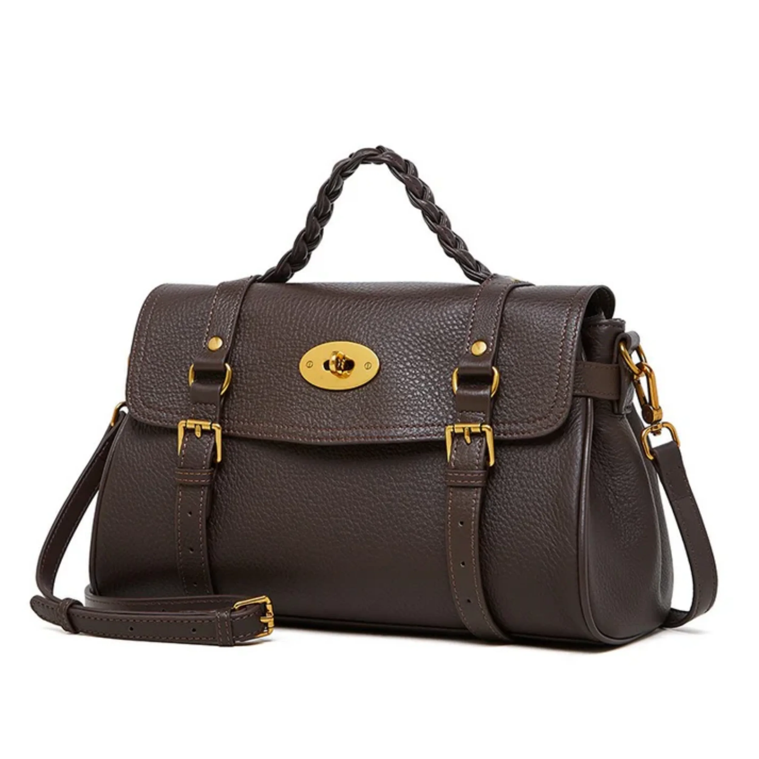 Solévia Geniune Leather Satchel with Braided Handle - Image 3