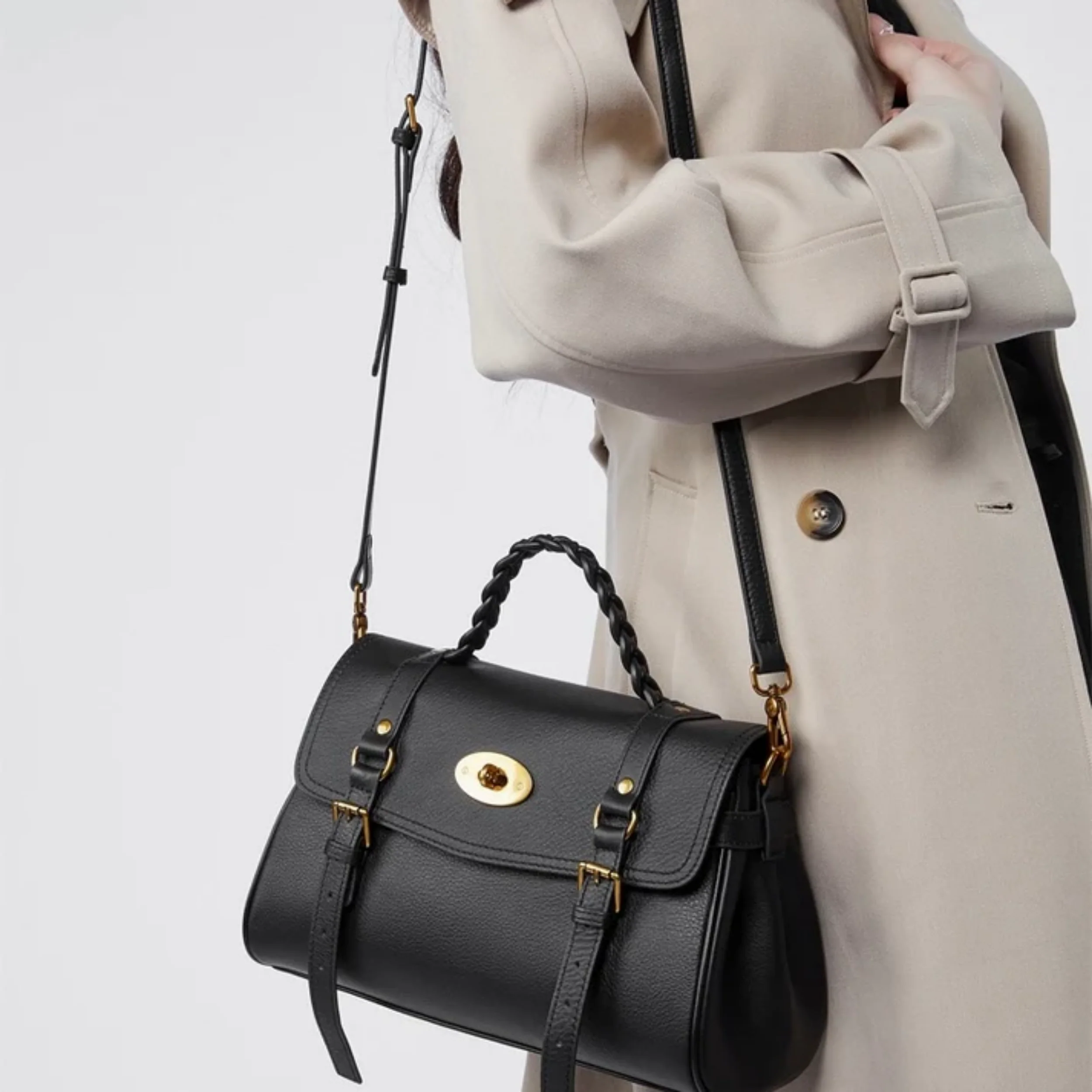 Solévia Geniune Leather Satchel with Braided Handle - Image 5