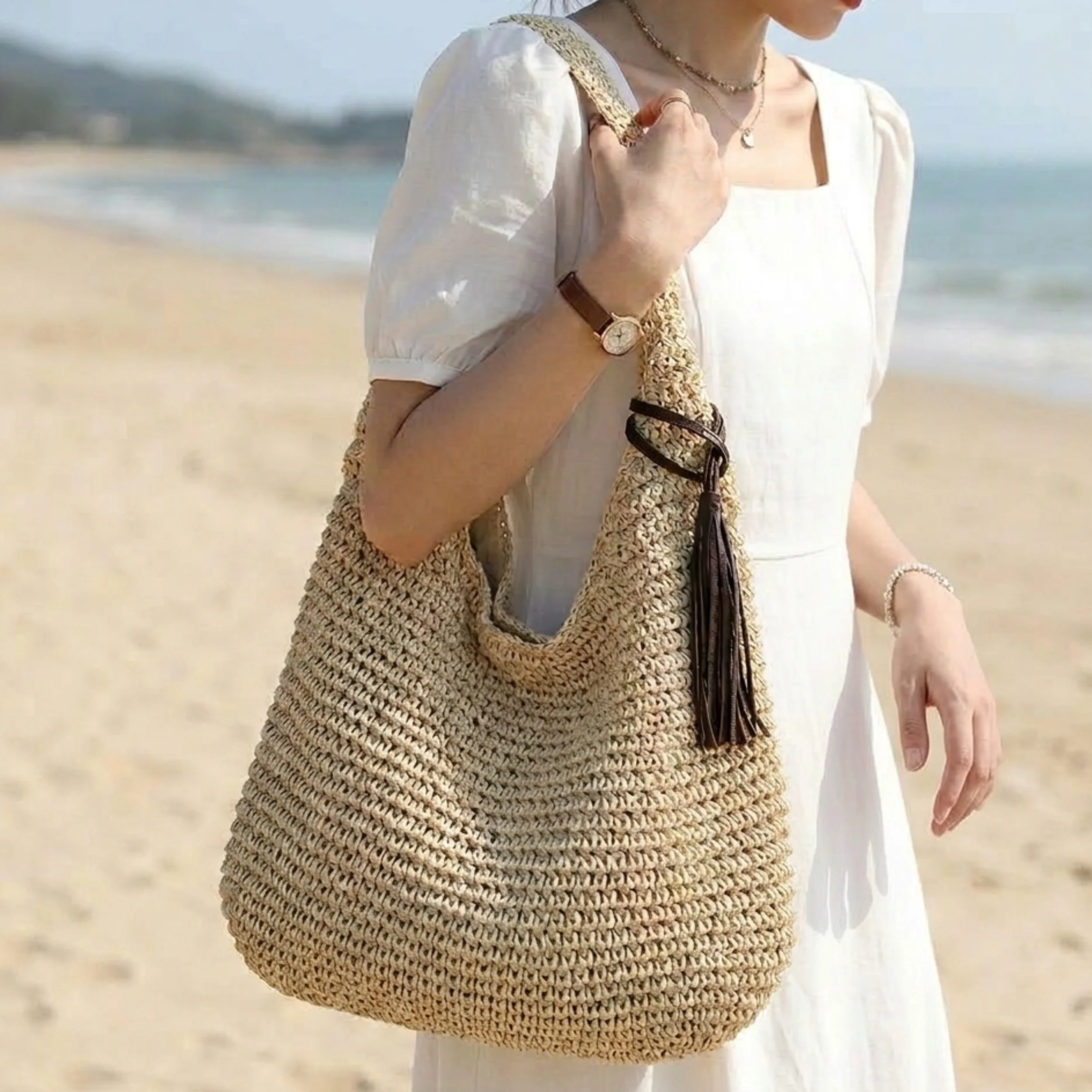 Spacious Straw Handwoven Shoulder Bag – Sustainable Bag - Image 3