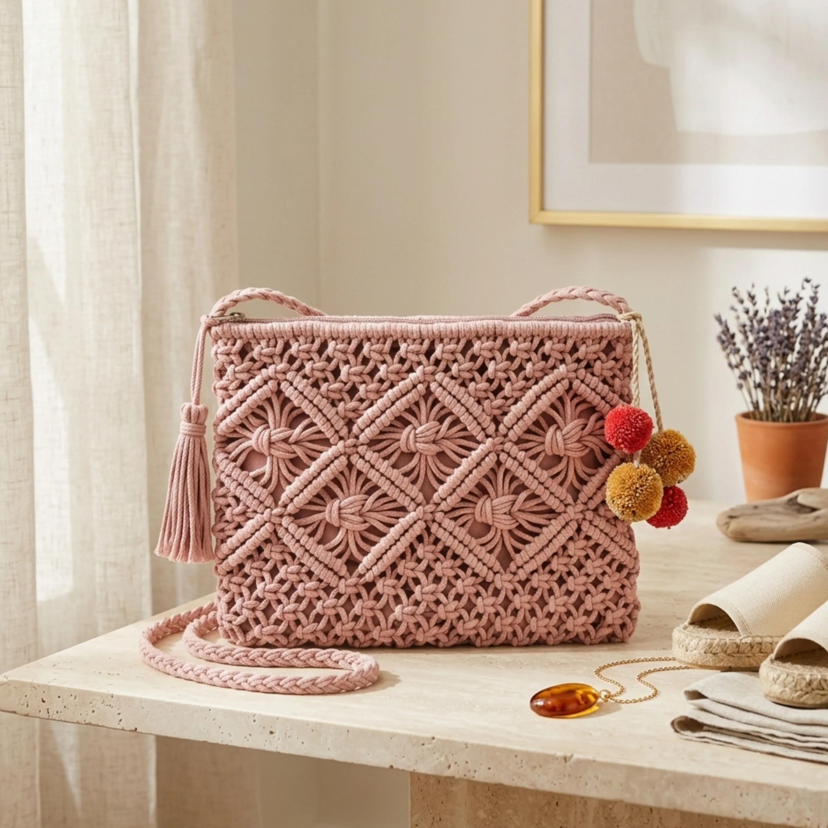 Stylish Tassel Woven Crossbody Bag - Sustainable Bag - Image 2
