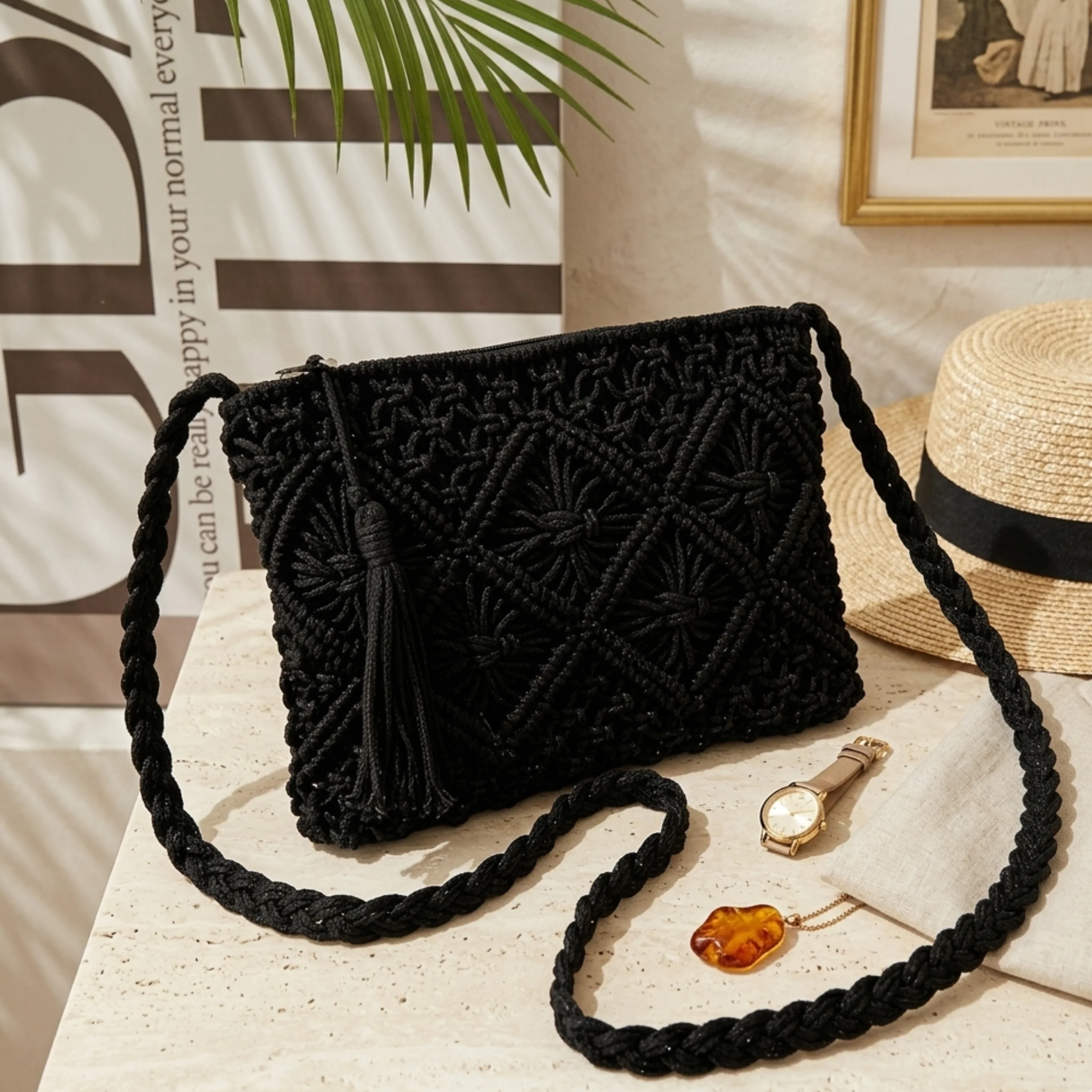 Stylish Tassel Woven Crossbody Bag - Sustainable Bag - Image 3