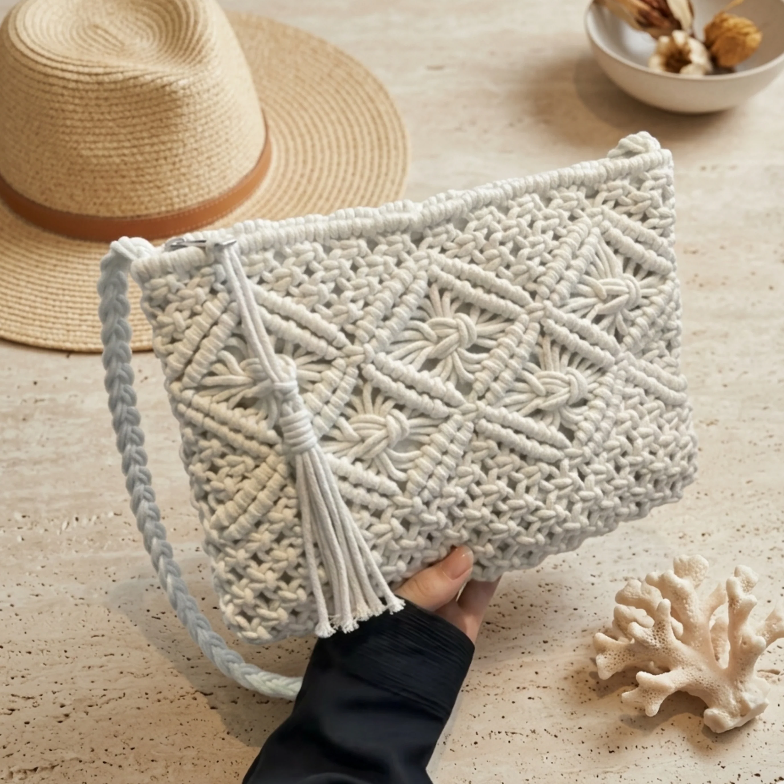 Stylish Tassel Woven Crossbody Bag - Sustainable Bag - Image 4