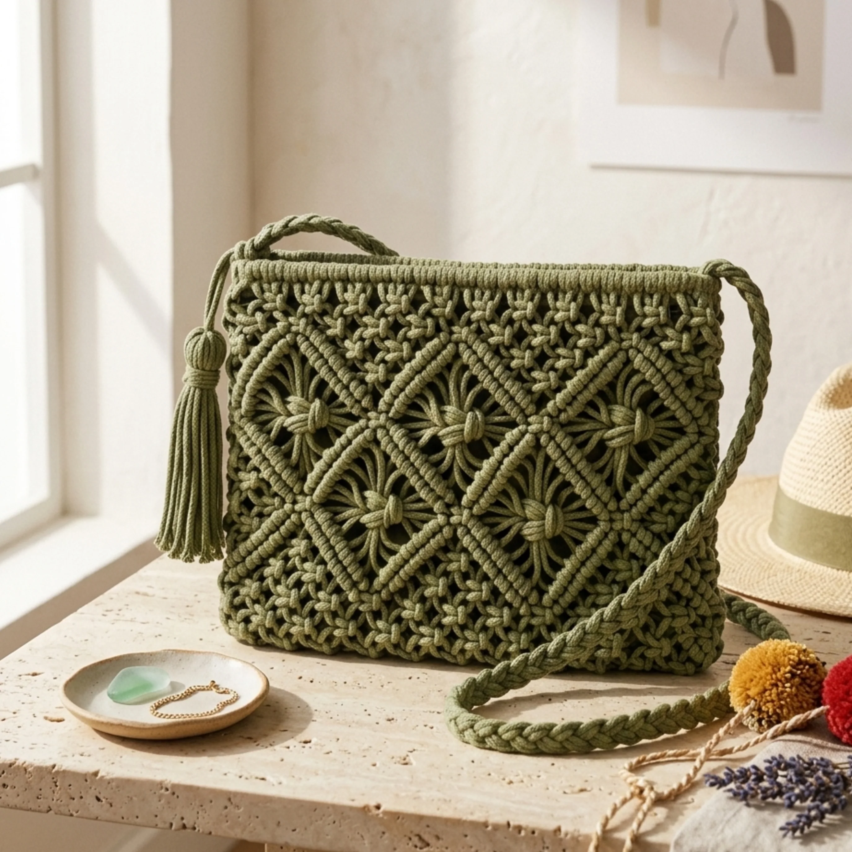 Stylish Tassel Woven Crossbody Bag - Sustainable Bag - Image 5