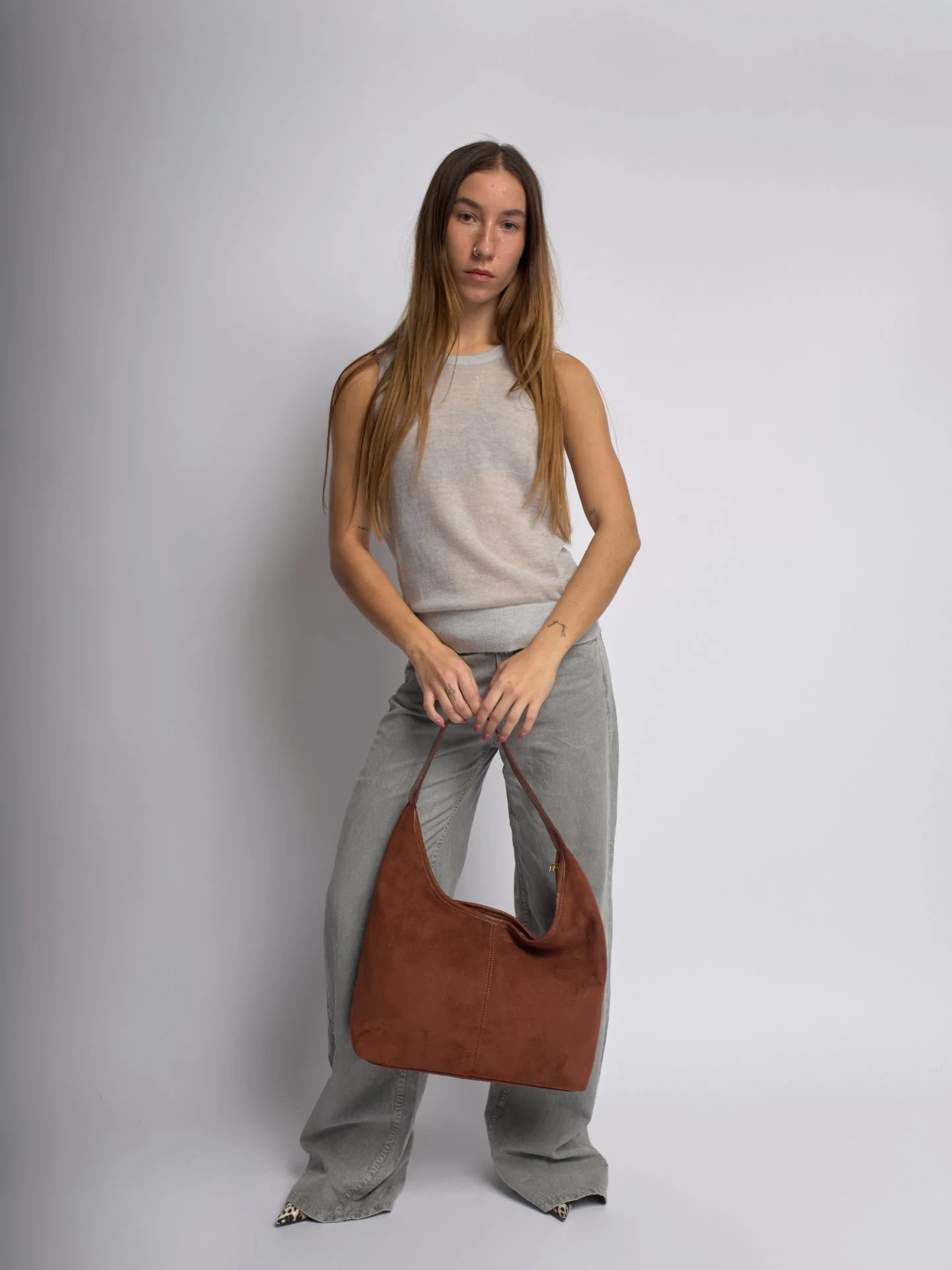 Elegant Vegan Leather Half-Moon Tote - Image 31