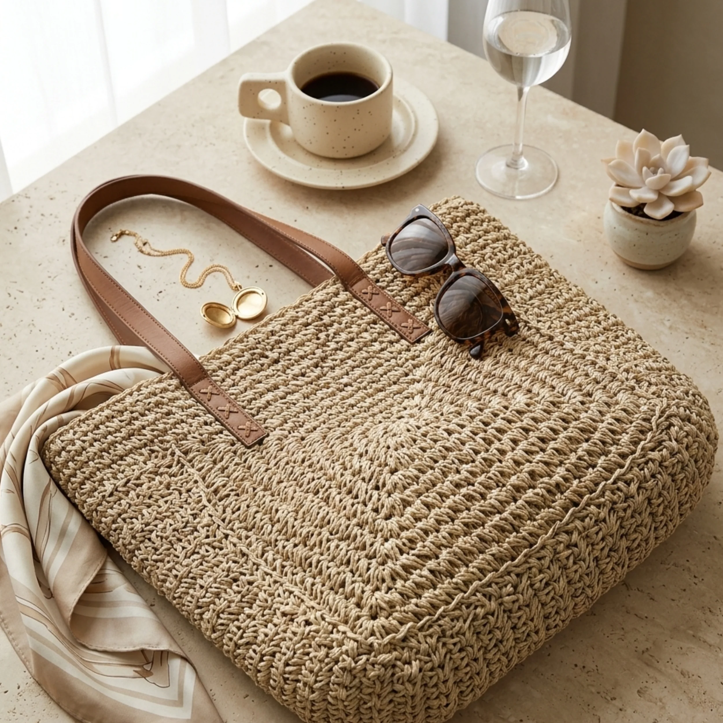 Summer Chic Handwoven Raffia Coastal Beach Tote Shoulder Bag – Sustainable Bag - Image 2