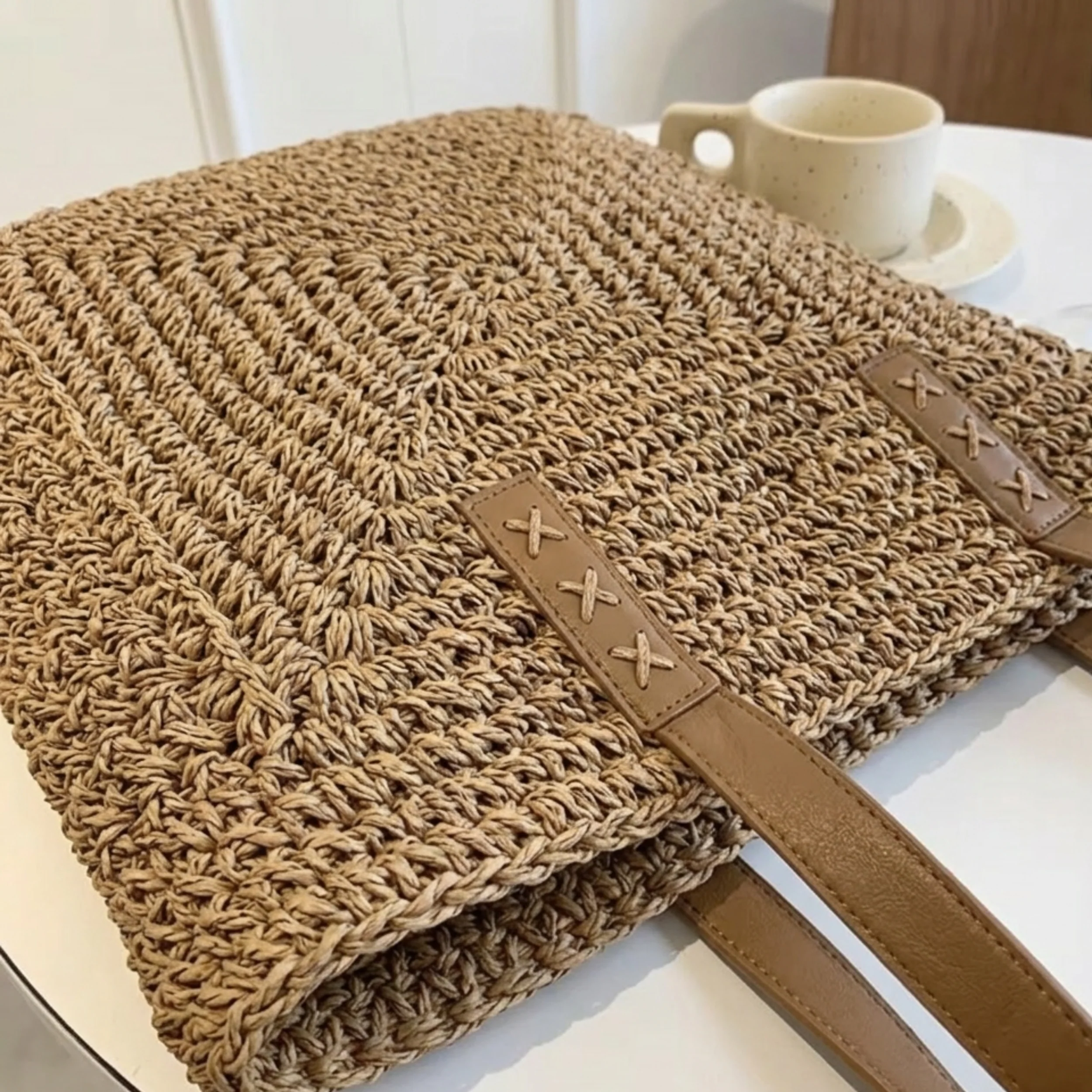 Summer Chic Handwoven Raffia Coastal Beach Tote Shoulder Bag – Sustainable Bag - Image 3