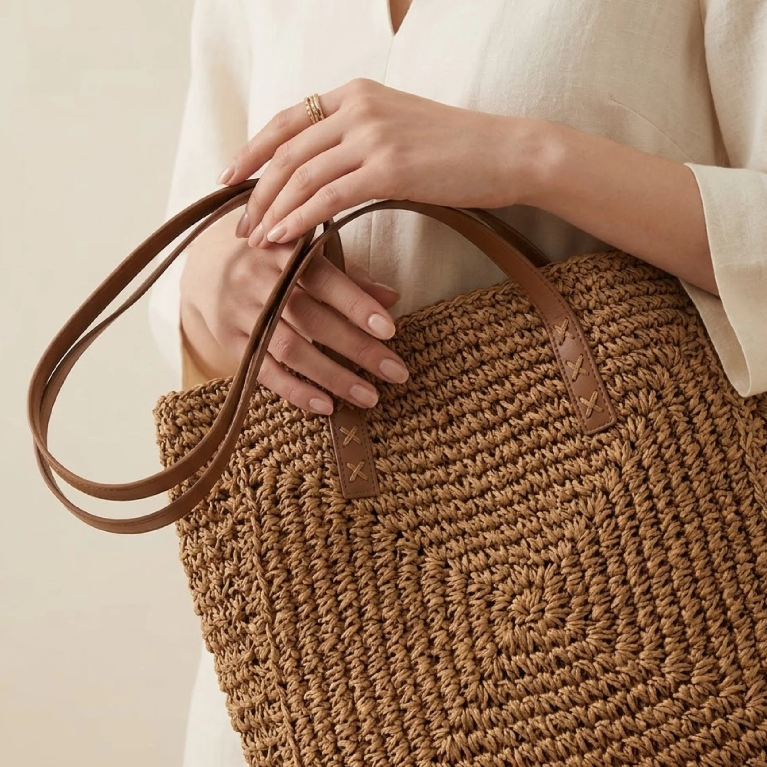 Summer Chic Handwoven Raffia Coastal Beach Tote Shoulder Bag – Sustainable Bag - Image 5